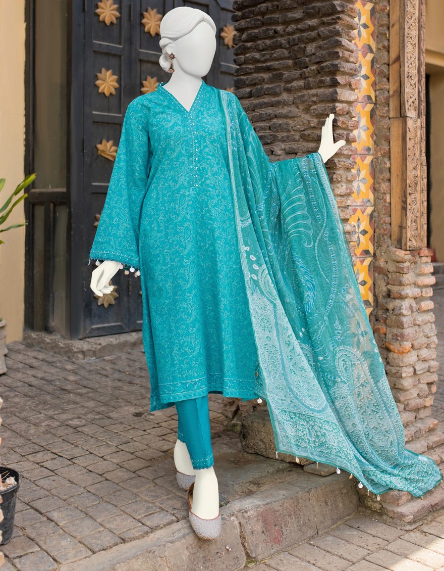 Sea Green Lawn Unstitched 3 Piece Dress | Jlawn-S-23-458 Riwayat-4
