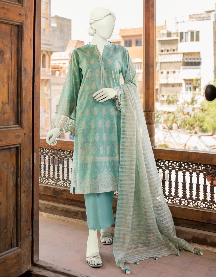 Sea Green Lawn Unstitched 3 Piece Dress | Jlawn-S-23-468 Rangoli-6