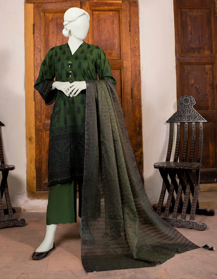 Dark Green Lawn Unstitched 3 Piece Dress | Jlawn-S-23-469