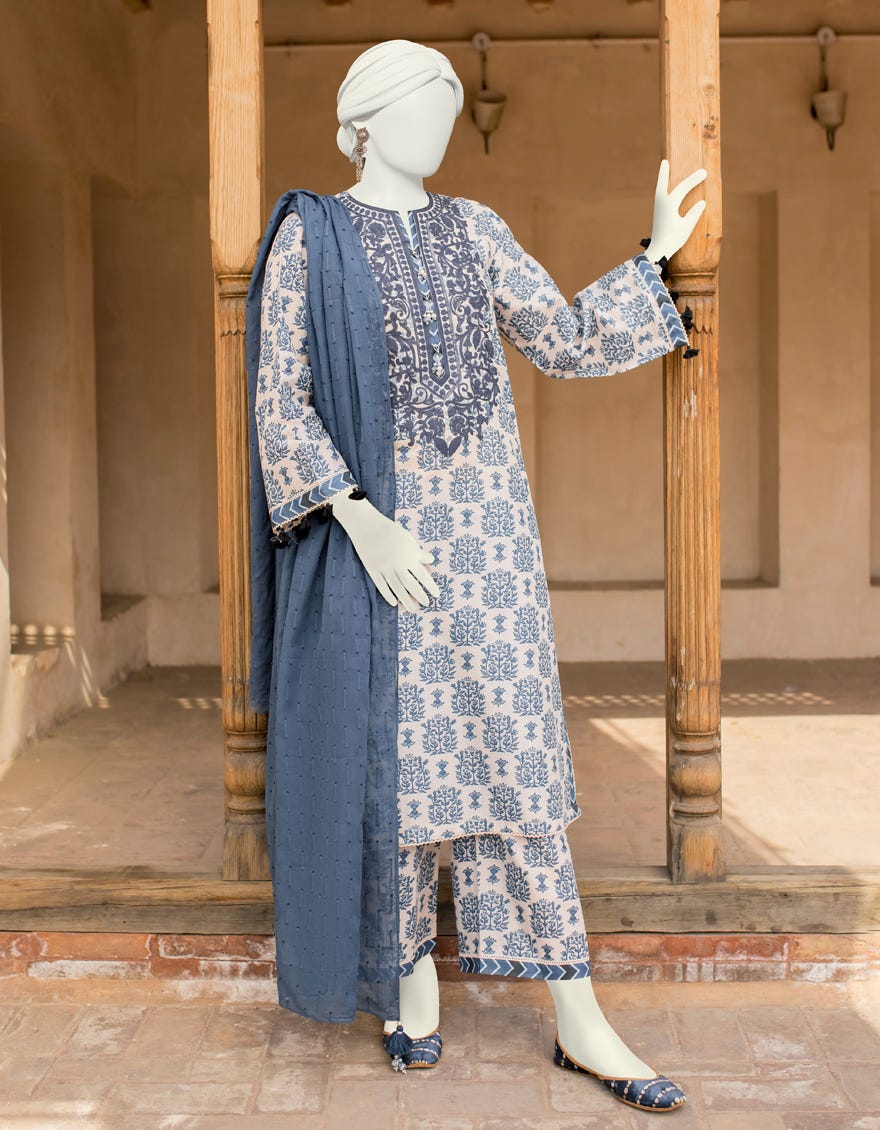 White-Blue Lawn Unstitched 3 Piece Dress | Jlawn-S-23-475