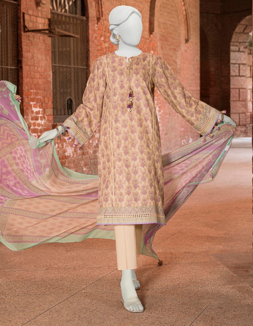Beige Lawn Unstitched 3 Piece Dress | Jlawn-S-23-492 Phool Kaliyan-6