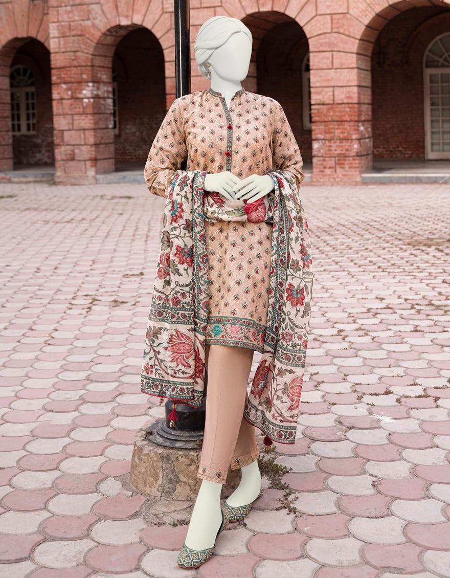 Beige-Red Lawn Unstitched 3 Piece Dress | Jlawn-S-23-521