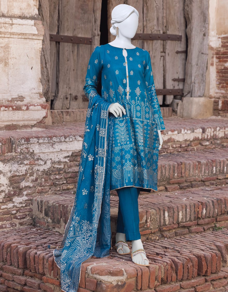 Teal Blue Dyed Unstitched 3 Piece Dress | Jjls-S-Jpus-23-539