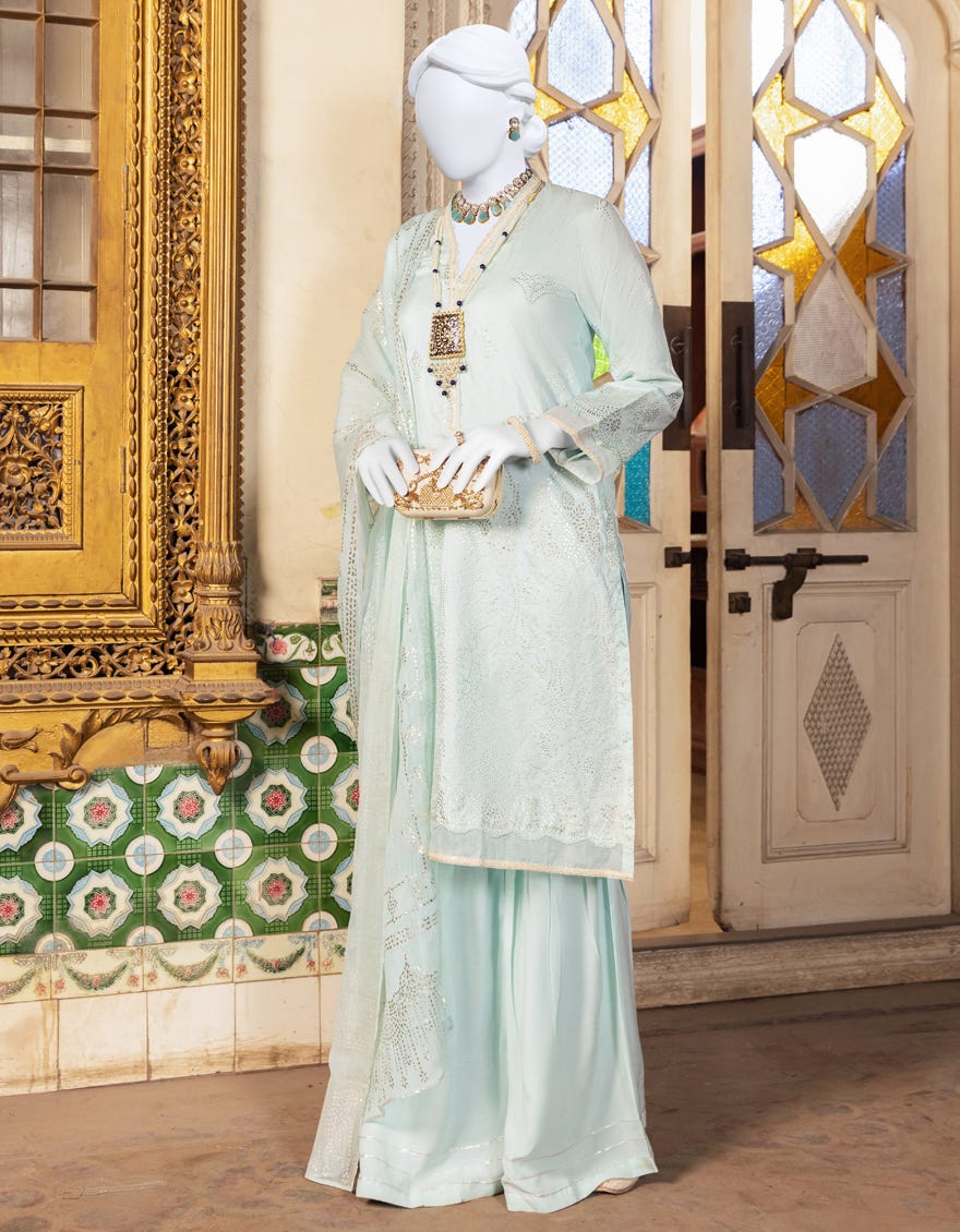 Blue Raw Silk 3 Piece Stitched Dress | Jjpw-S-Jpws-23-540