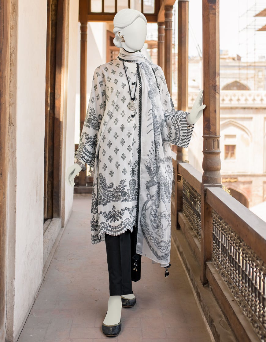 Black-White Lawn Unstitched 3 Piece Dress | Jlawn-S-23-543