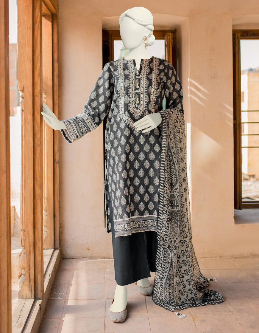 Black-Grey Lawn Unstitched 3 Piece Dress | Jlawn-S-23-548