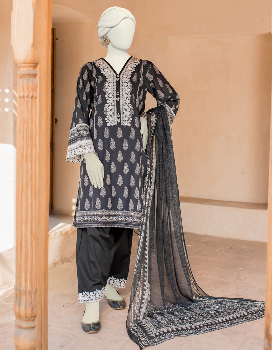 Black Lawn Unstitched 3 Piece Dress | Jlawn-S-23-549