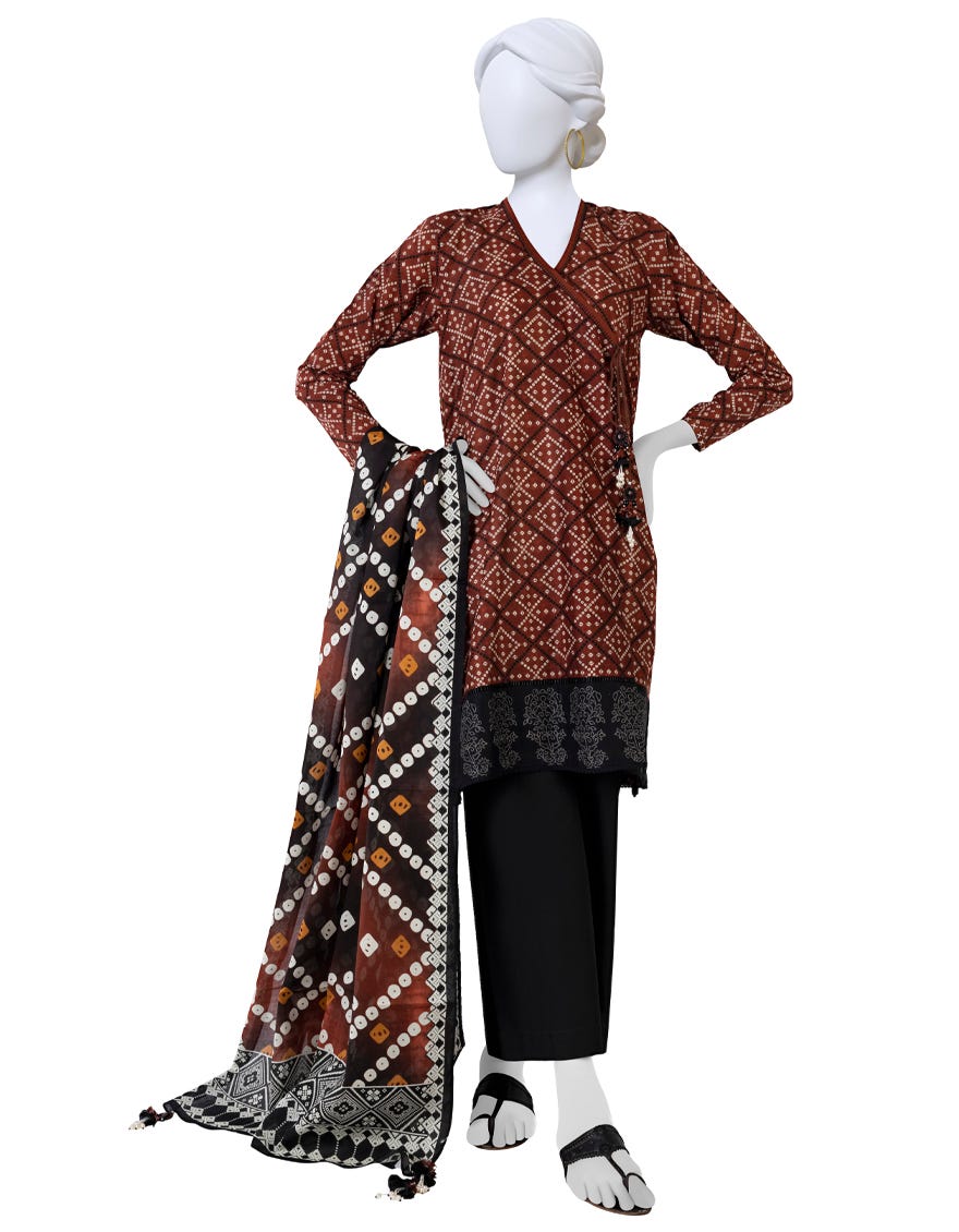 BLACK LAWN UNSTITCHED 3PC | JLAWN-S-23-551