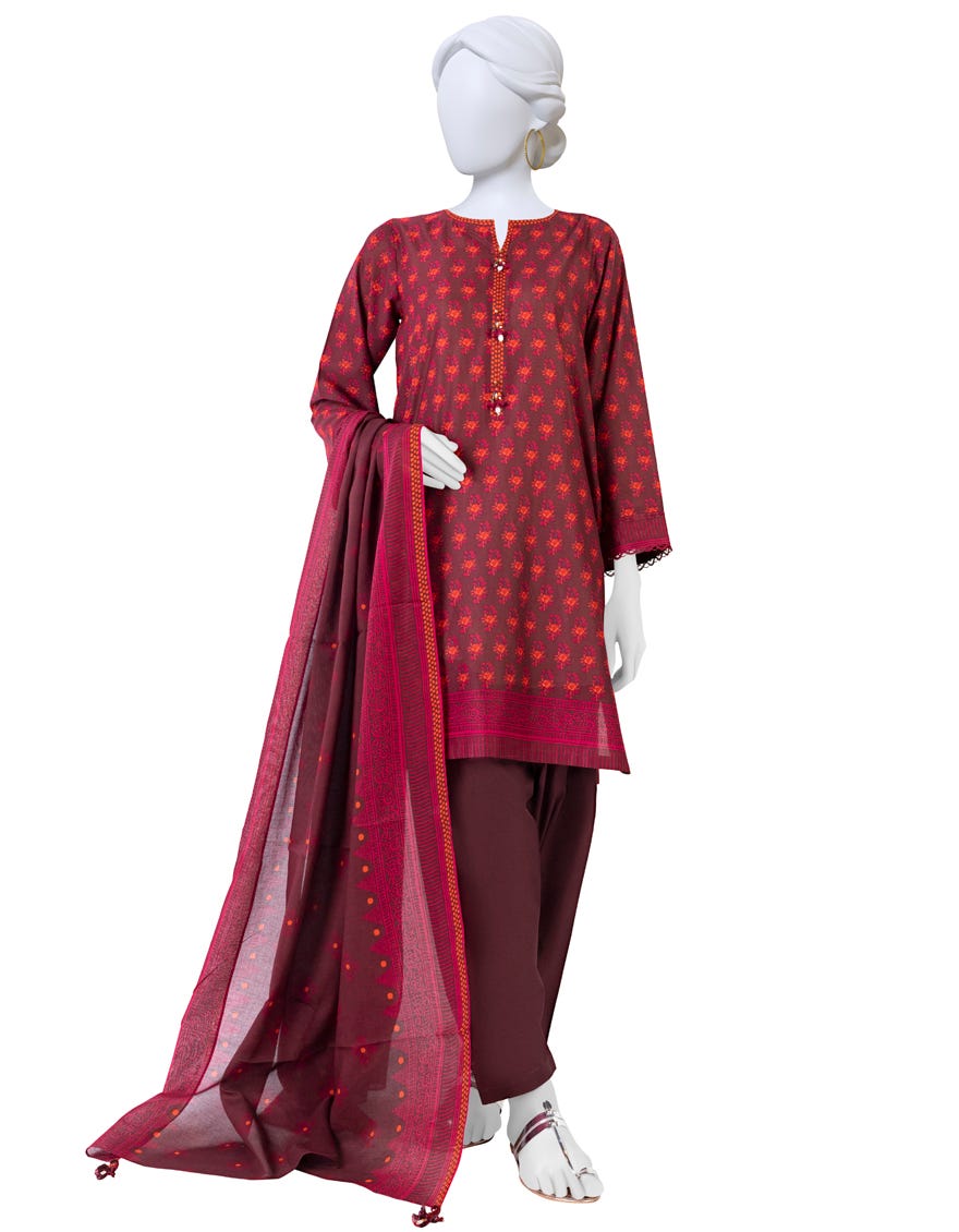 Maroon Lawn Unstitched 3 Piece Dress | Jlawn-S-23-576