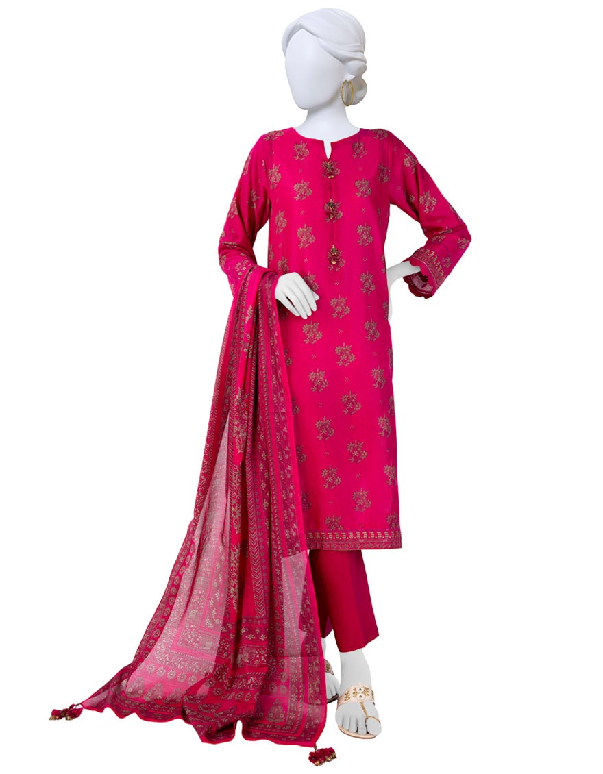 PINK LAWN UNSTITCHED 3PC | JLAWN-S-23-587