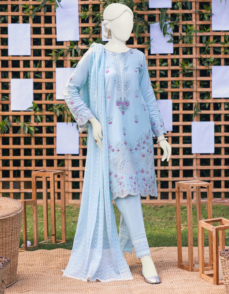 Aqua Lawn 3 Piece Stitched Dress | Jjpw-S-Jpws-23-610