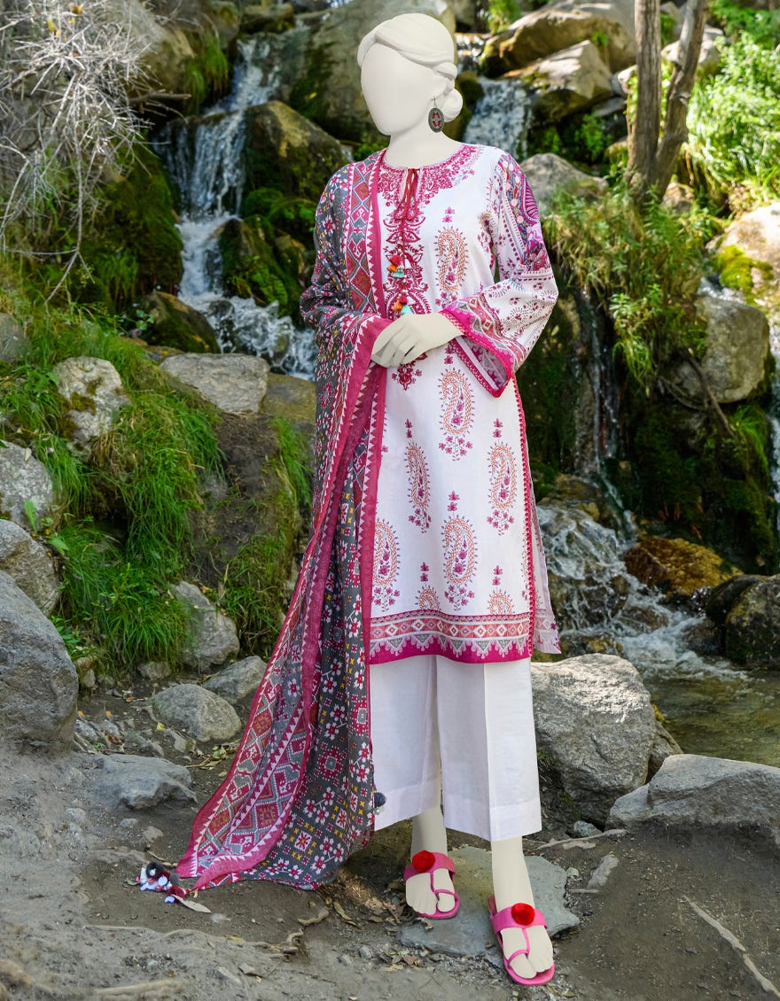 Pink Cambric Unstitched 2 Piece Dress | Jjls-W-Jw2-23-7036