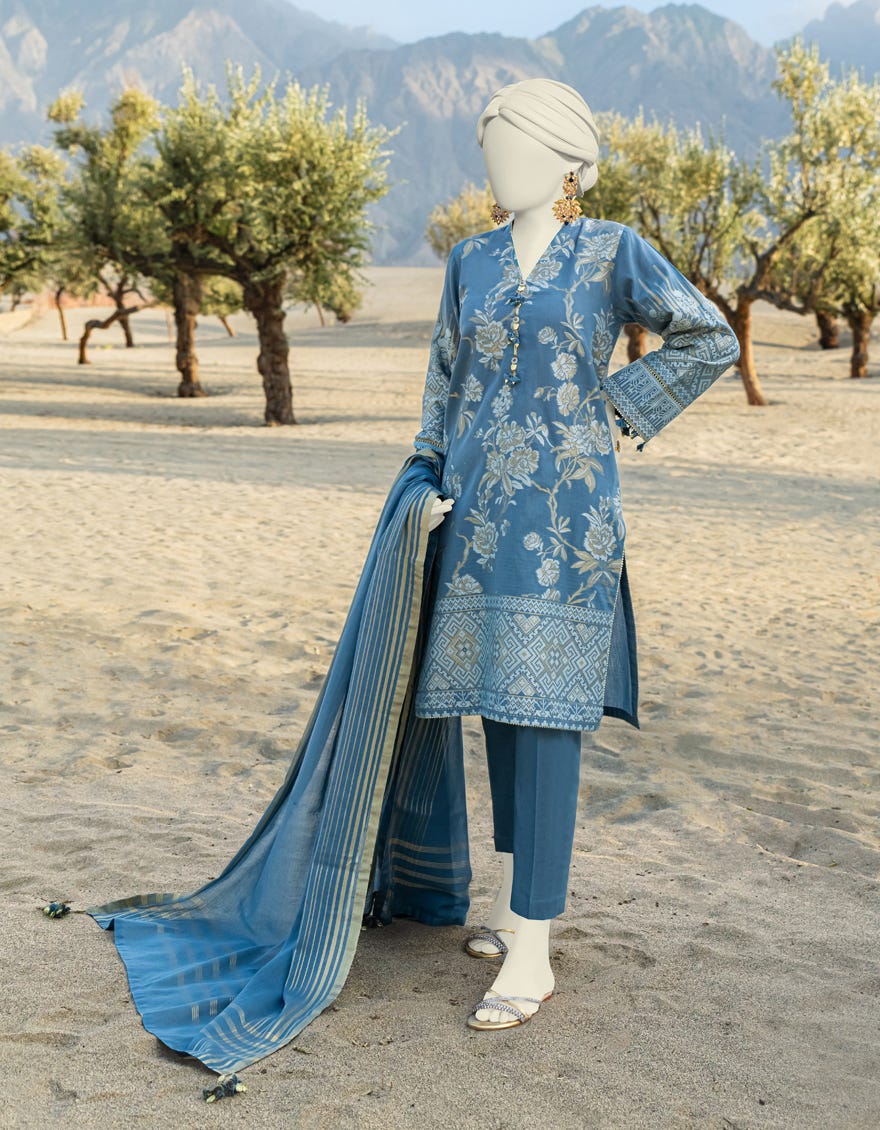 Grey Jacquard Unstitched 2 Piece Dress | Jjls-W-Jw2-23-7057