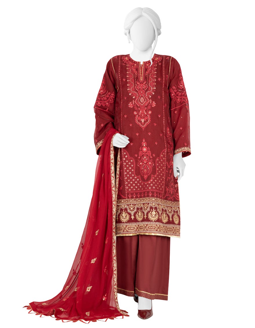 Maroon Dyed Unstitched 3 Piece Dress | Jjls-S-Jfu-23-705