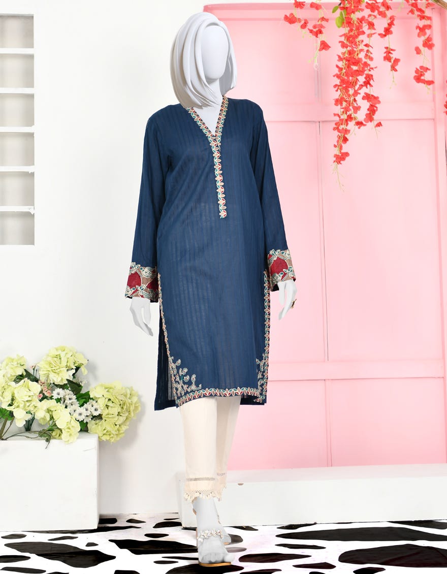 Navy Blue Cotton Women's Kurti | Jjlk-S-Jpwk-23-913