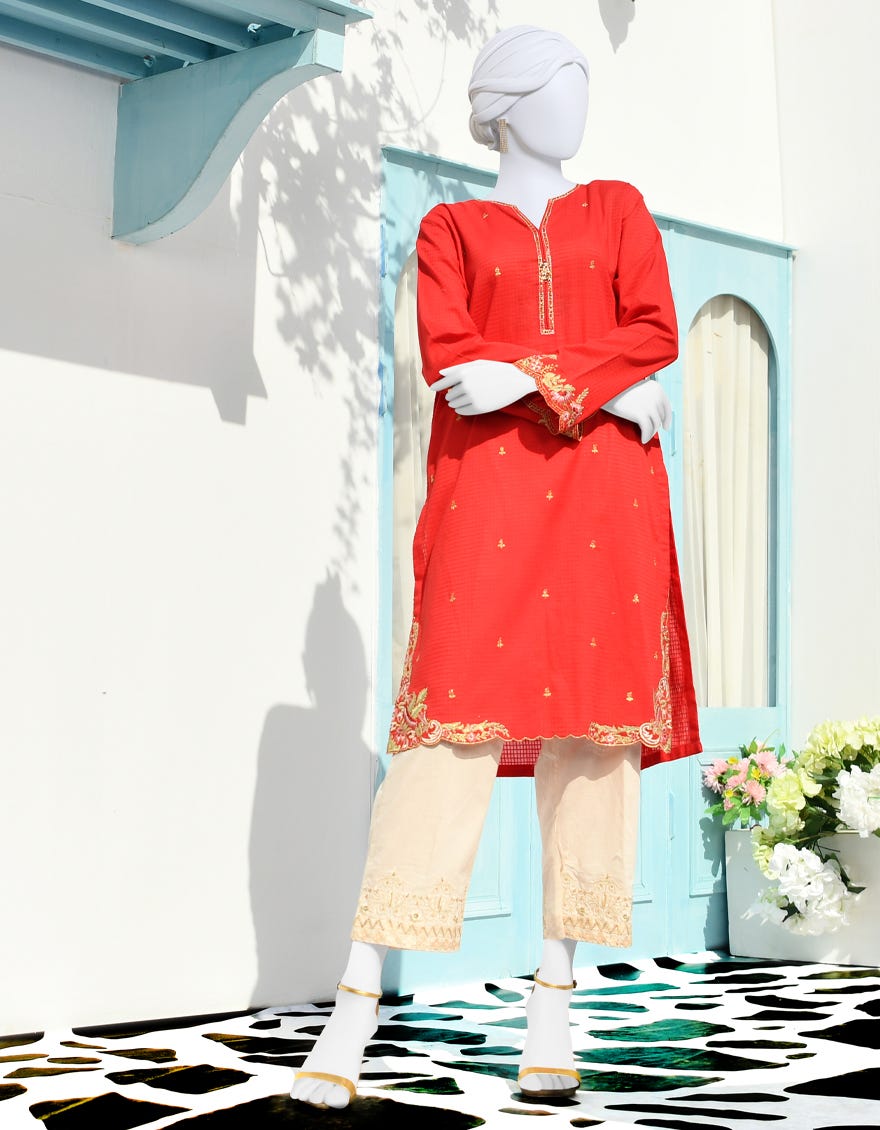 Red Dobby Women's Kurti | Jjlk-S-Jpwk-23-916