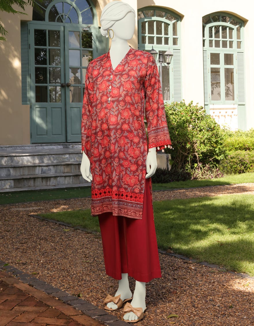 MAROON LAWN UNSTITCHED 1PC | JLAWN-S-JSU-23-921