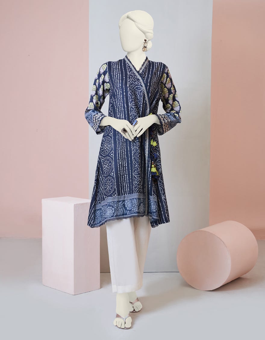 Blue Khaddar Women's Kurti | Jjlk-W-Jpwk-23-978