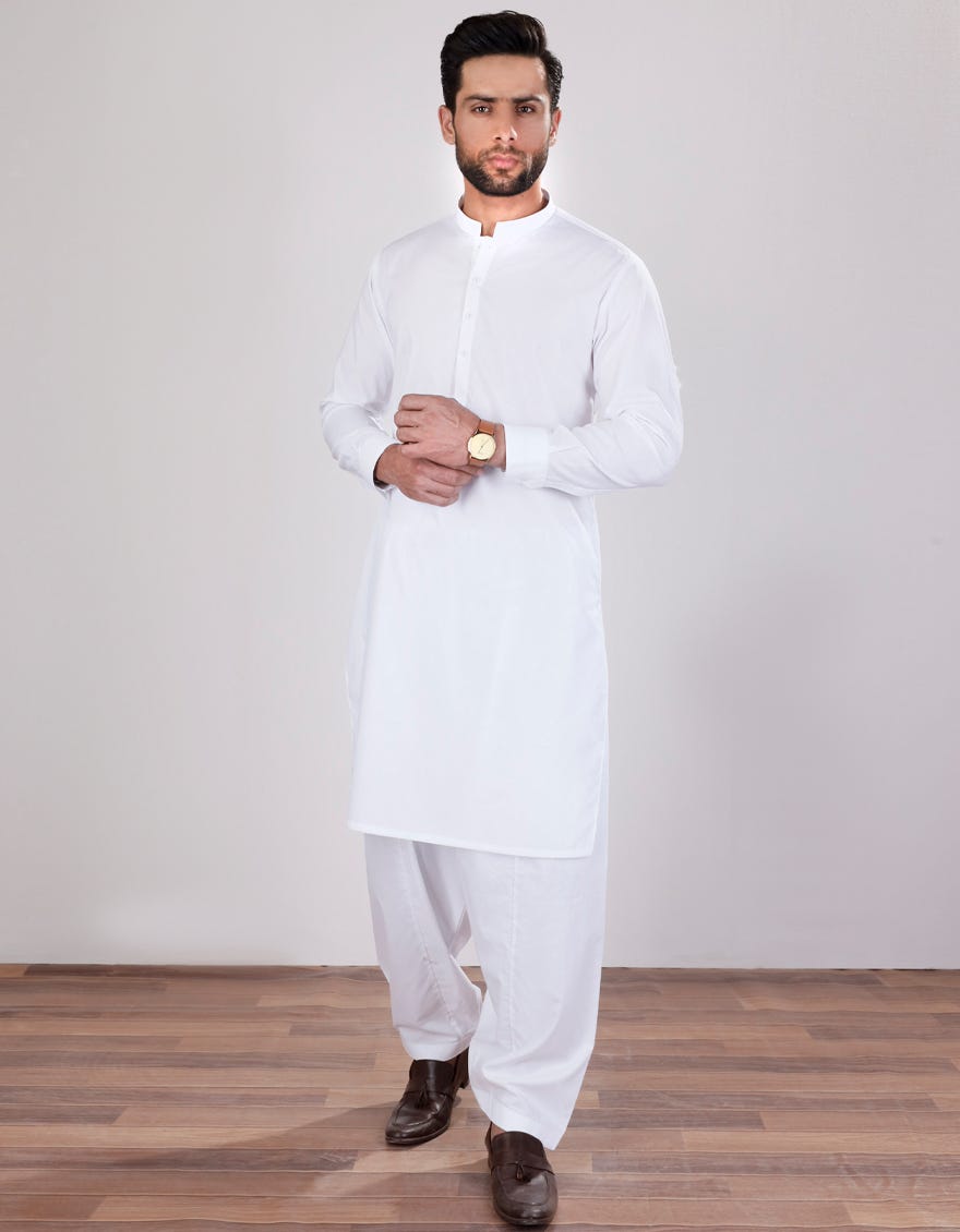 White Unstitched Kameez Shalwar Fabric | Jjms-2300