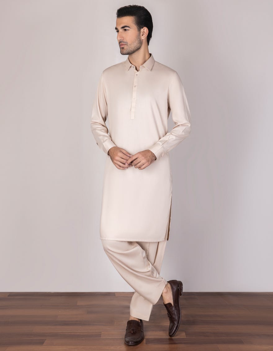 Beige Blended Unstitched Kameez Shalwar Fabric | Jjms-2312