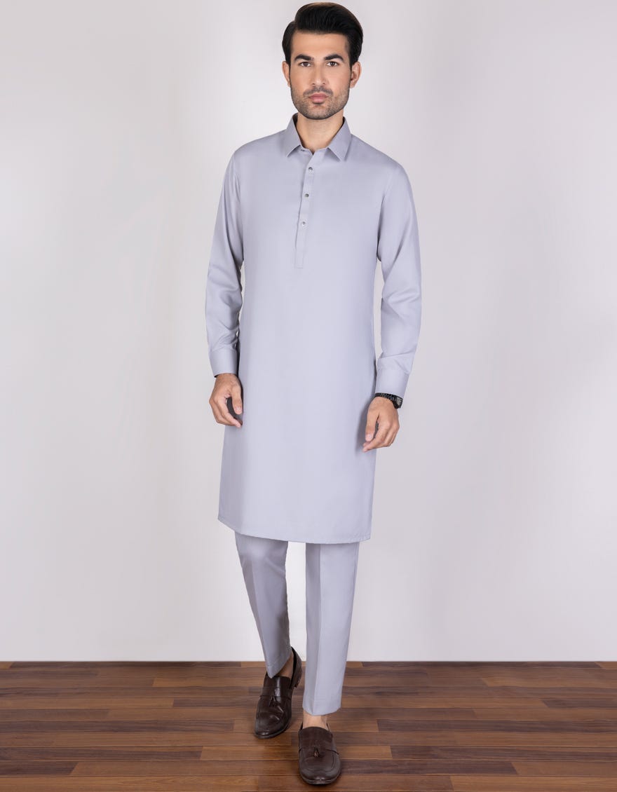 Light Grey Blended Unstitched Kameez Shalwar Fabric | Jjms-2314