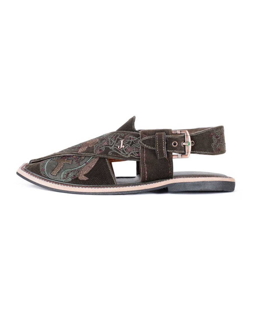 Green Men Peshawari Chappal | Jjfw-Jpc-231-Emb