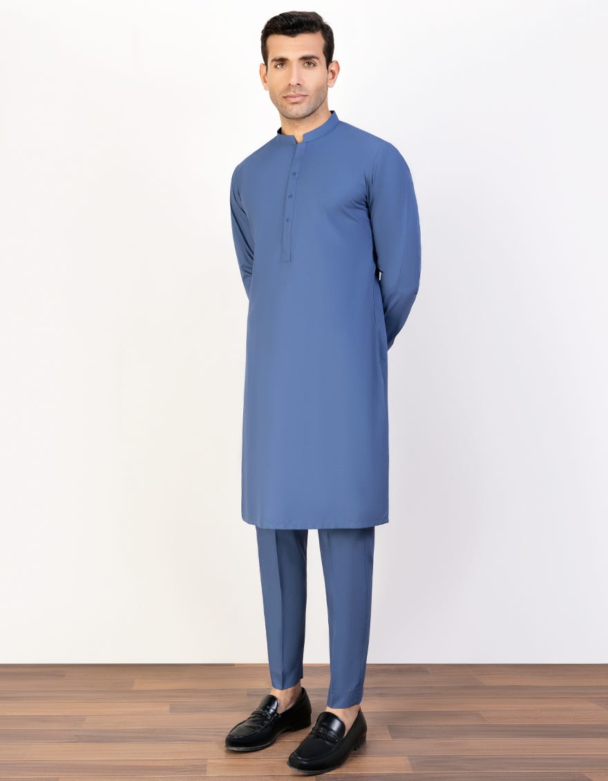 Blue Blended Unstitched Kameez Shalwar Fabric | Jjms-2359