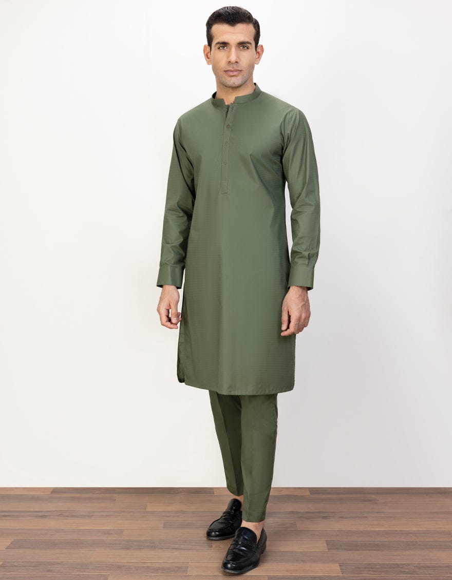 Green Blended Unstitched Kameez Shalwar Fabric | Jjms-2373
