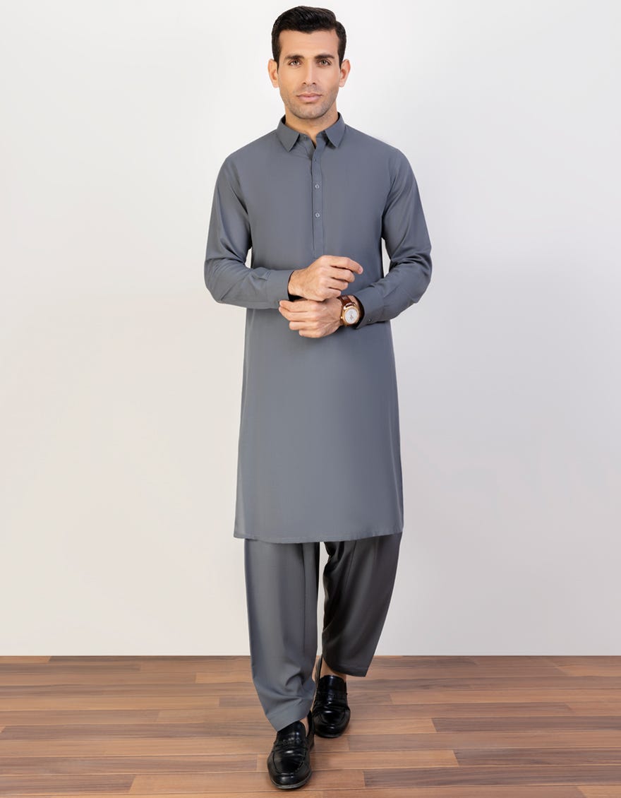 Grey Blended Unstitched Kameez Shalwar Fabric | Jjms-2381