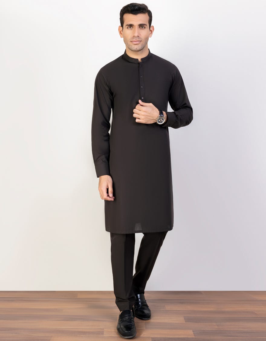 Dark Brown Cotton Unstitched Kameez Shalwar Fabric | Jjms-2385