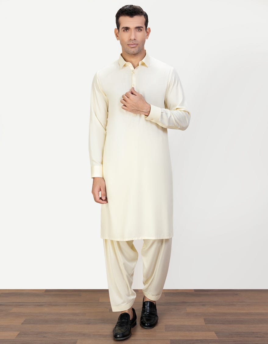 Cream Blended Unstitched Kameez Shalwar Fabric | Jjms-2395