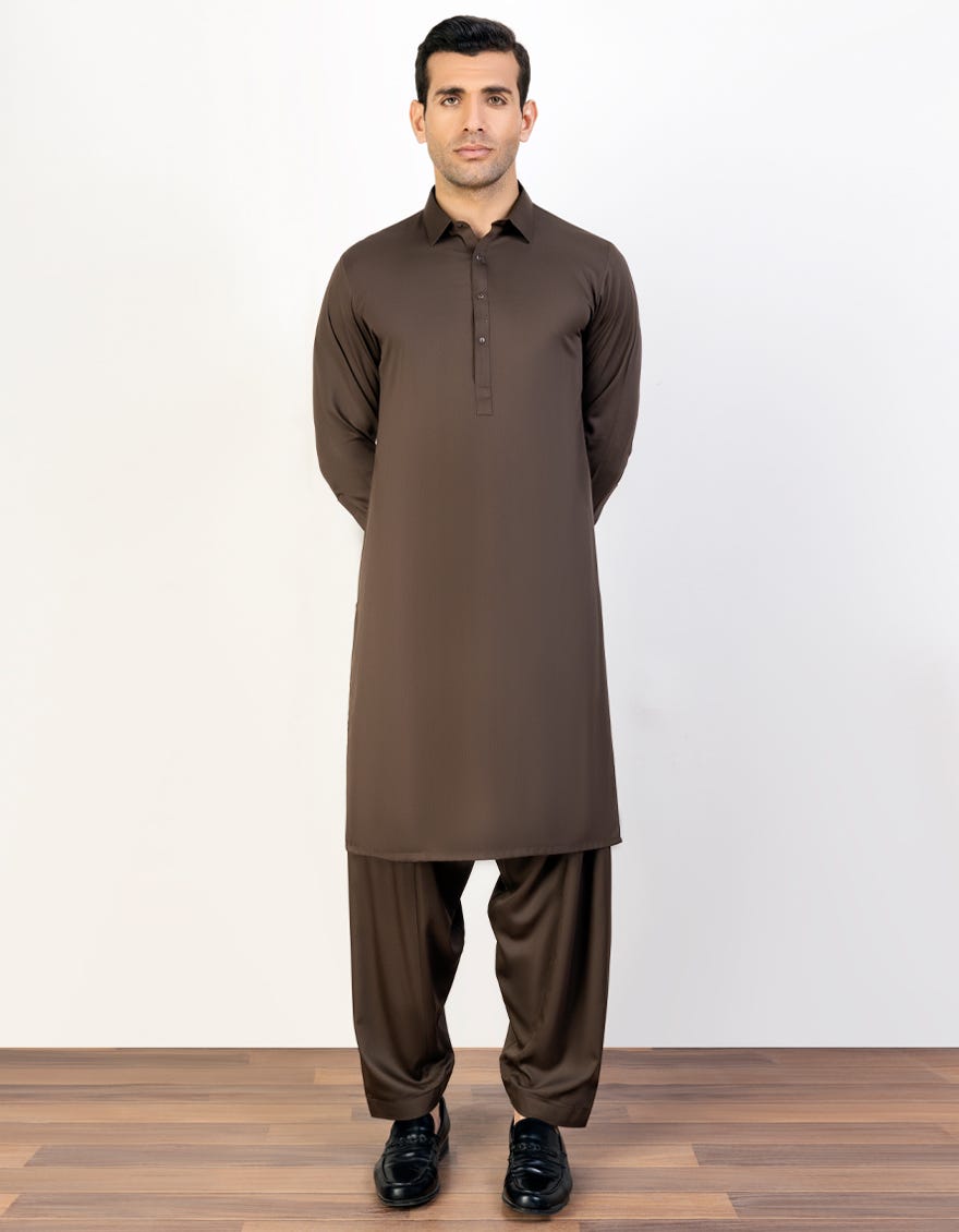 Brown Blended Unstitched Kameez Shalwar Fabric | Jjms-2397