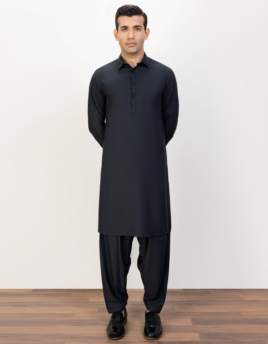 Black Blended Unstitched Kameez Shalwar Fabric | Jjms-2398