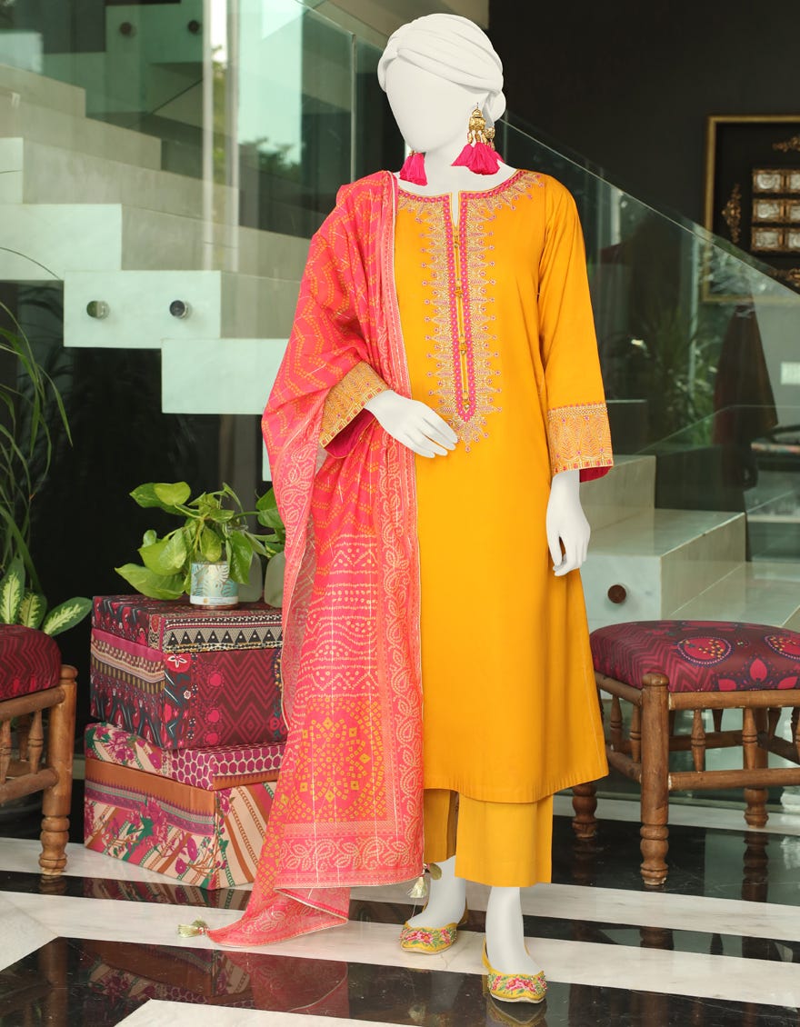 Mustard Lawn 3 Piece Stitched Dress | Jlawn-S-24-001