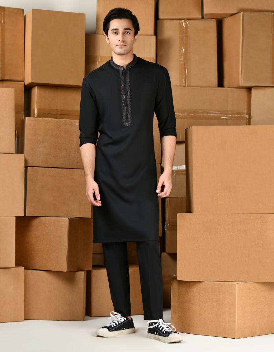 Black Blended Kurta Pajama | Jtkp-S-39143