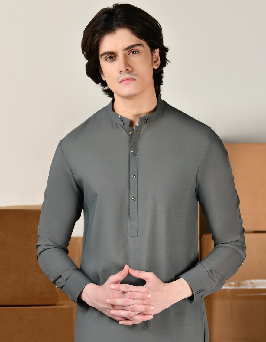 CEMENT GREEN BLENDED KAMEEZ SHALWAR | JTKS-S-46422