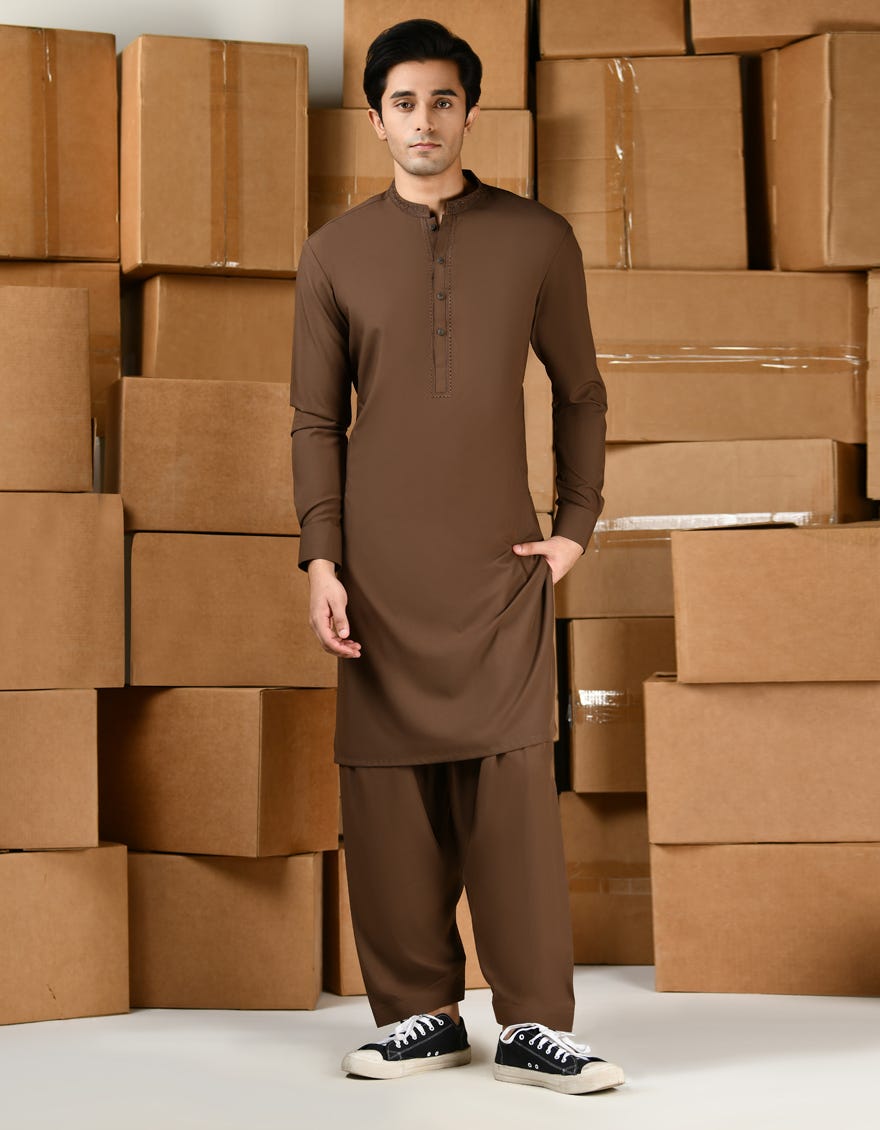 Brown Polyester Teen Boy's Kameez Shalwar | Jtks-A-46427