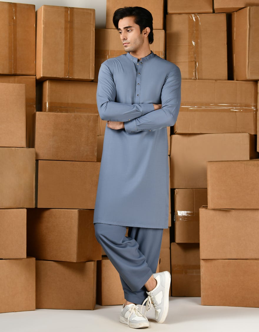PIGEON BLUE BLENDED KAMEEZ SHALWAR | JTKS-S-46423