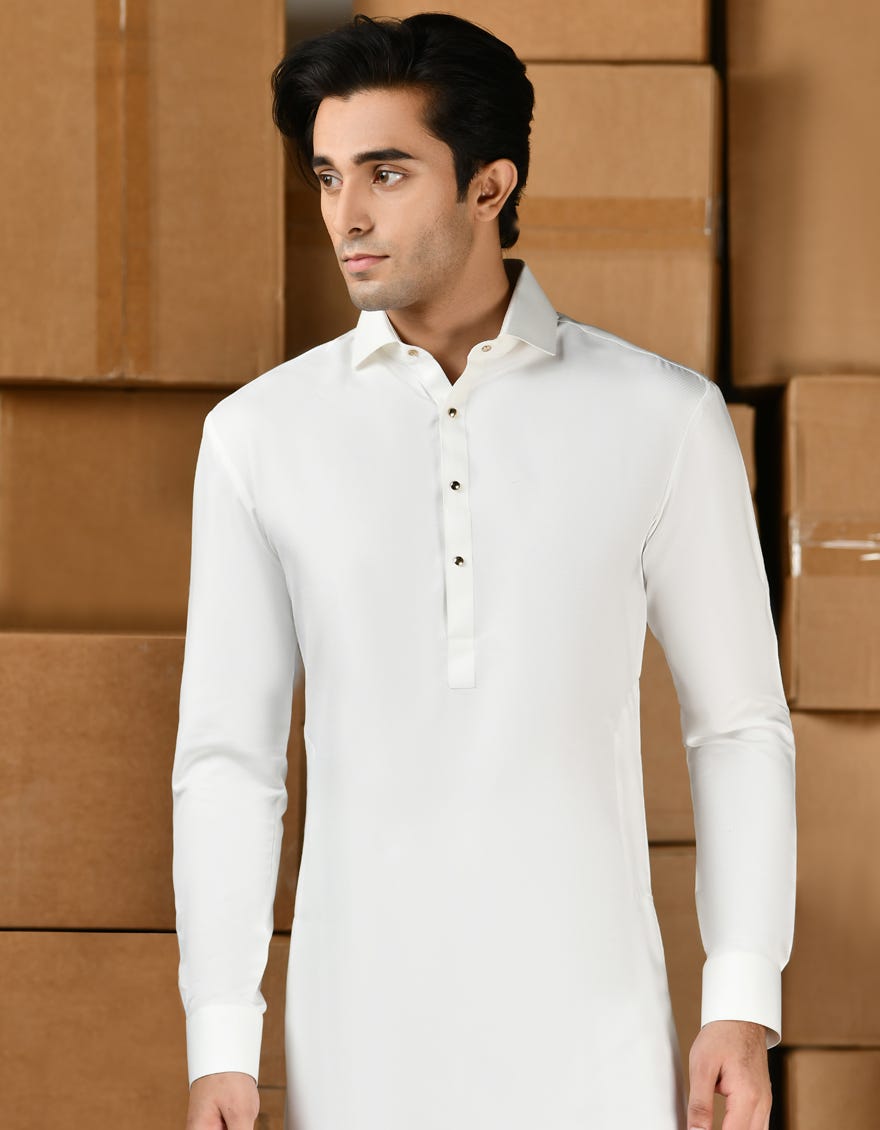 WHITE BLENDED KAMEEZ SHALWAR | JTKS-A-46432