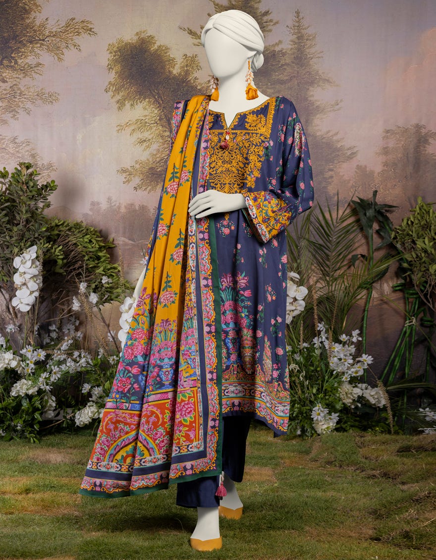 Multicolor Linen 3 Piece Embroidered Stitched | Jjpw-S-Jpw-24-003