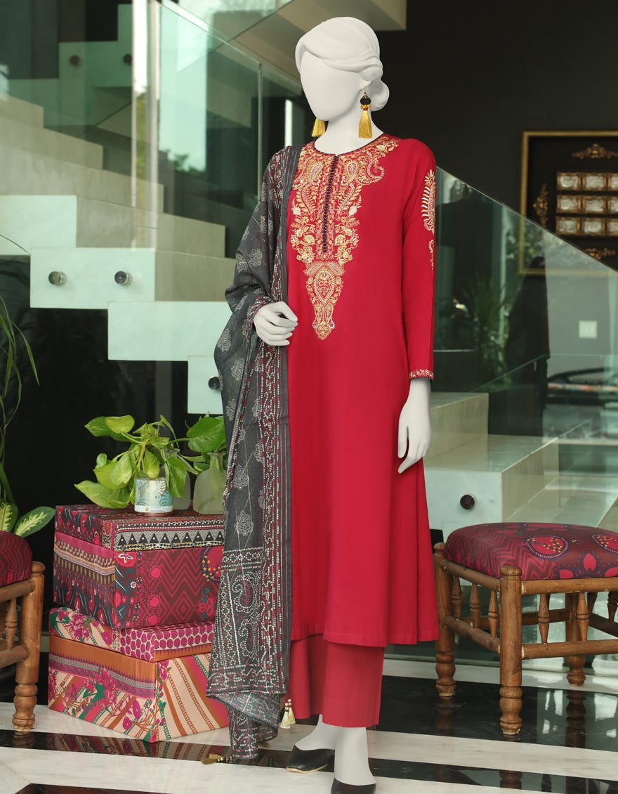 Maroon Lawn 3 Piece Stitched Dress | Jlawn-S-24-003