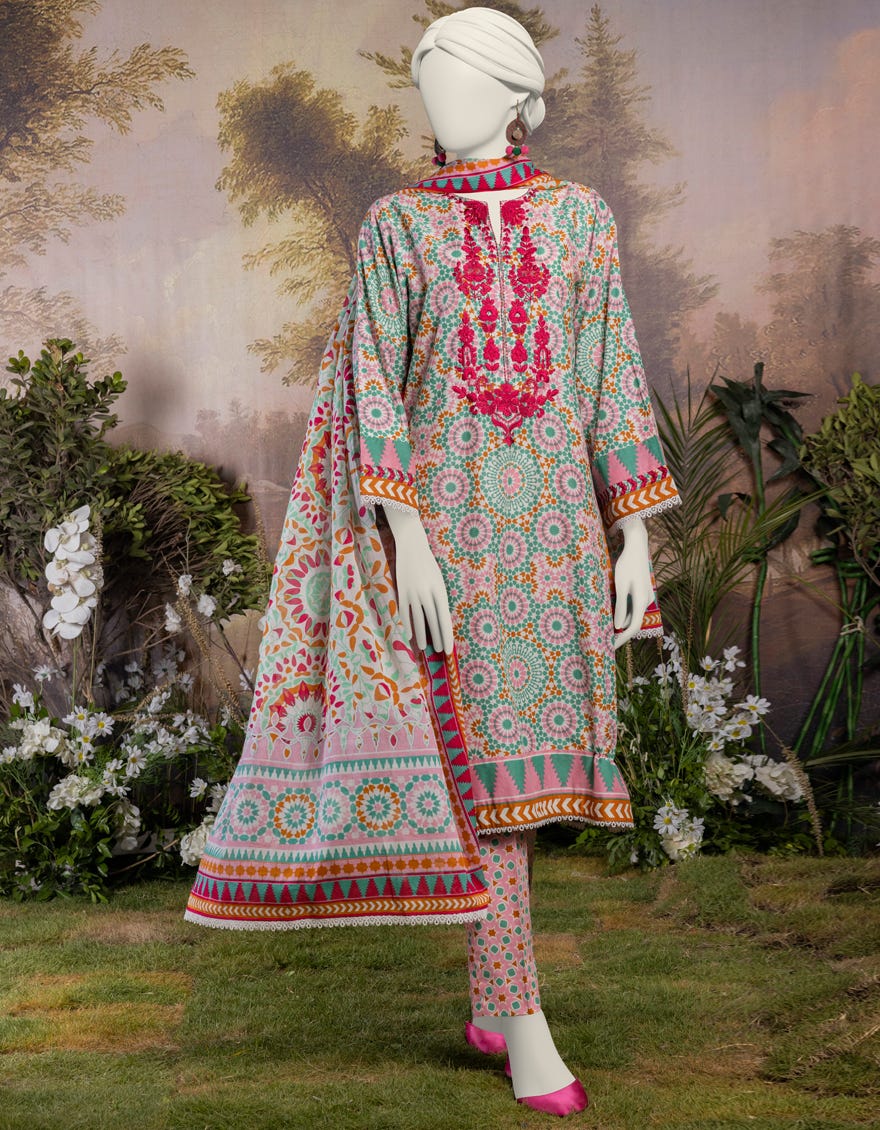Pink Lawn 3 Piece Embroidered Stitched | Jjpw-S-Jpw-24-005