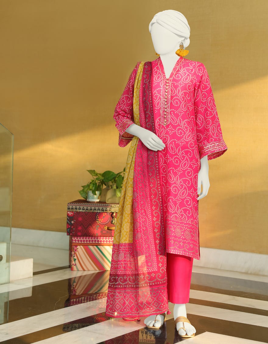 Pink Lawn 3 Piece Stitched Dress | Jlawn-S-24-006
