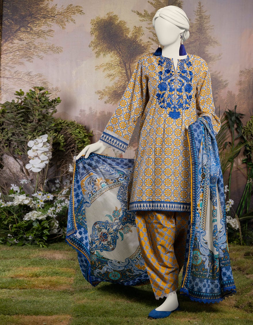 Yellow Liminal 3 Piece Embroidered Stitched | Jjpw-S-Jpw-24-007
