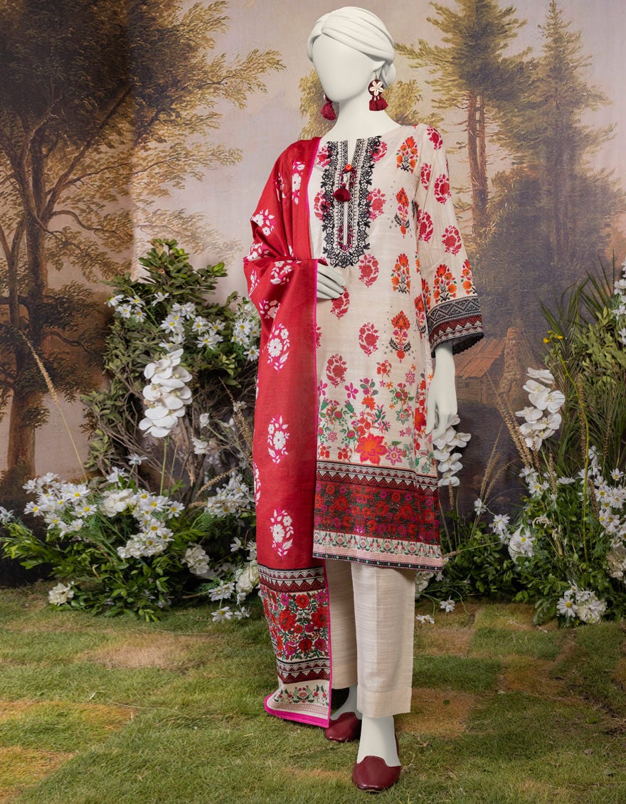 Multicolor Khaddar 3 Piece Embroidered Stitched | Jjpw-S-Jpw-24-009