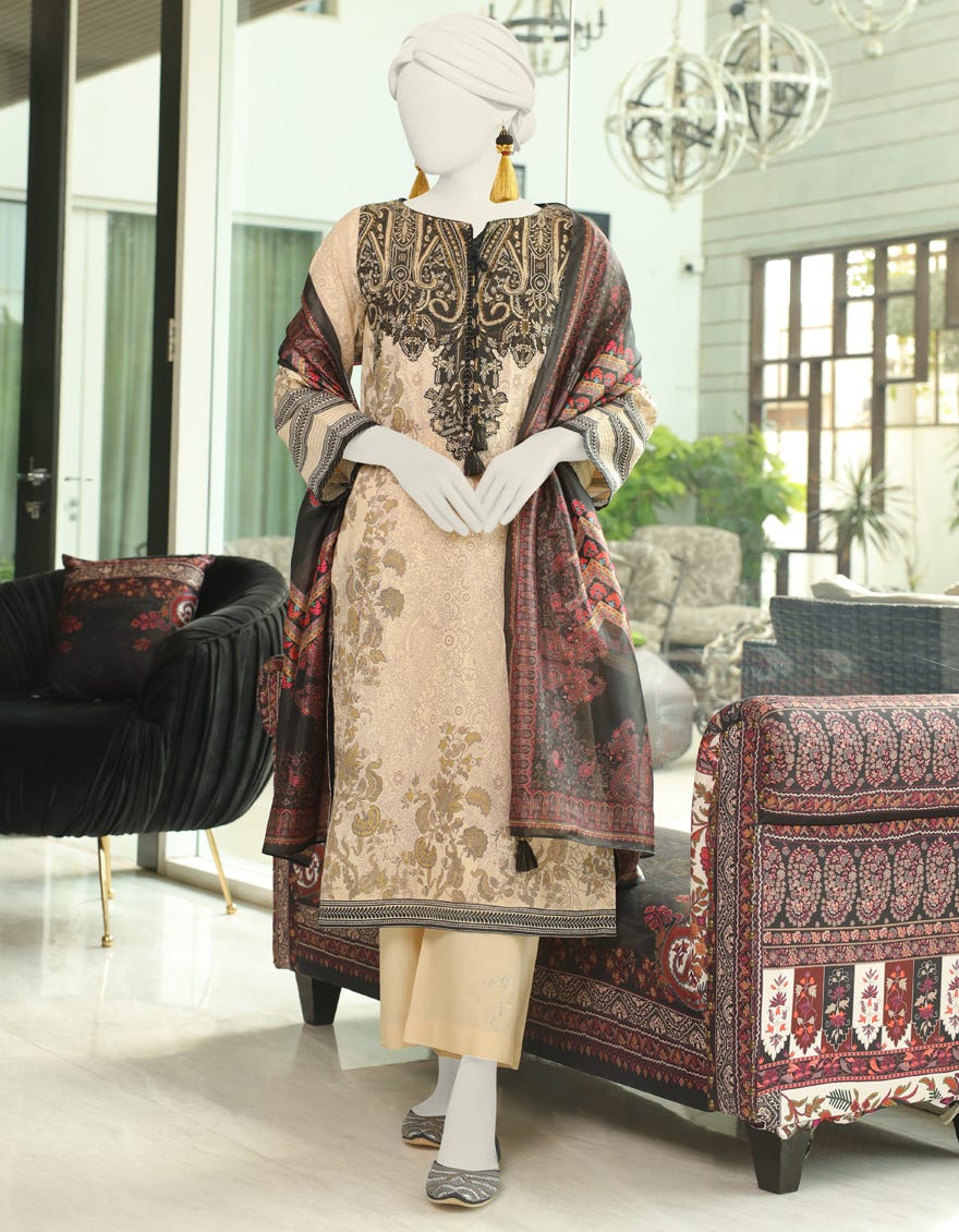 Beige Lawn 3 Piece Stitched Dress | Jlawn-S-24-011