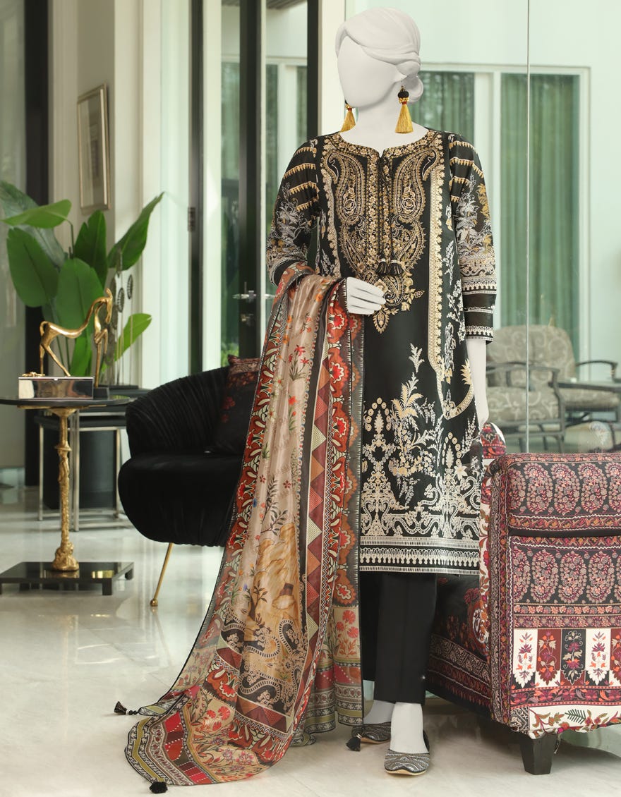Black Lawn 3 Piece Stitched Dress | Jlawn-S-24-013
