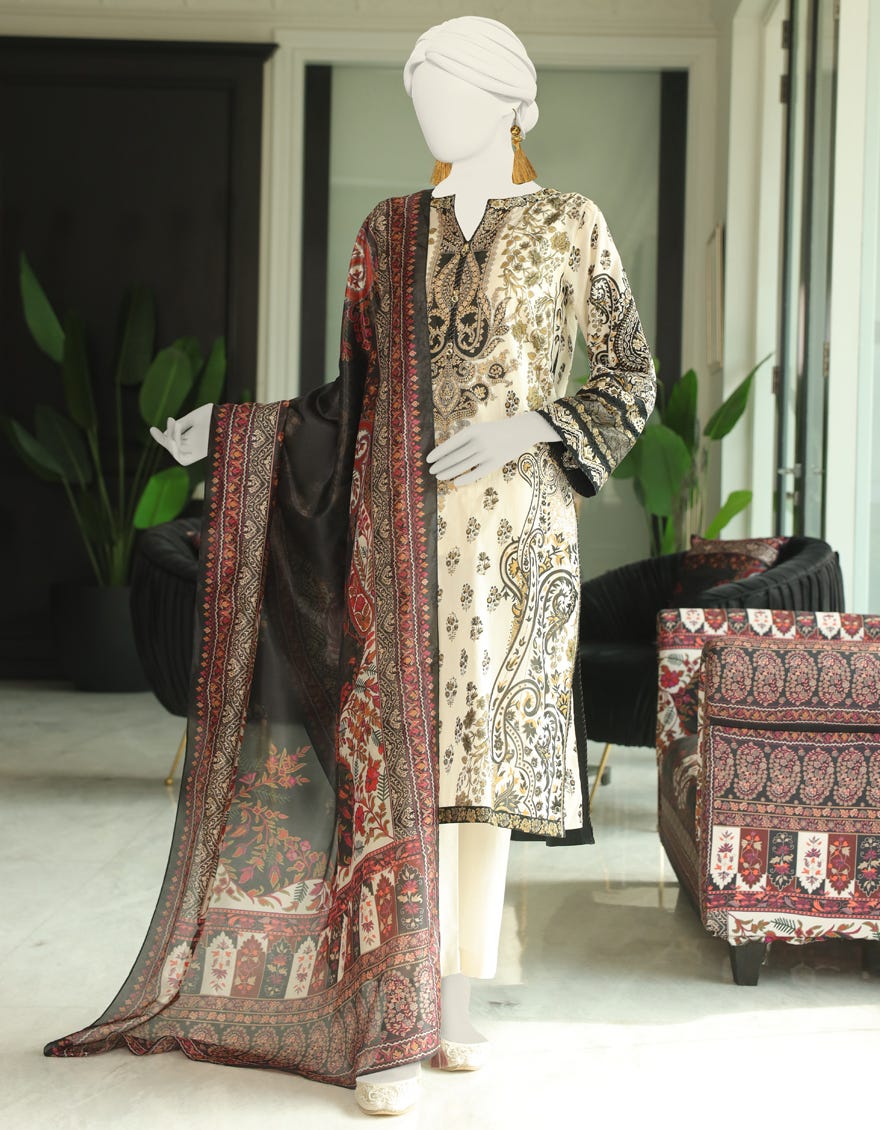 Beige Lawn 3 Piece Stitched Dress | Jlawn-S-24-014