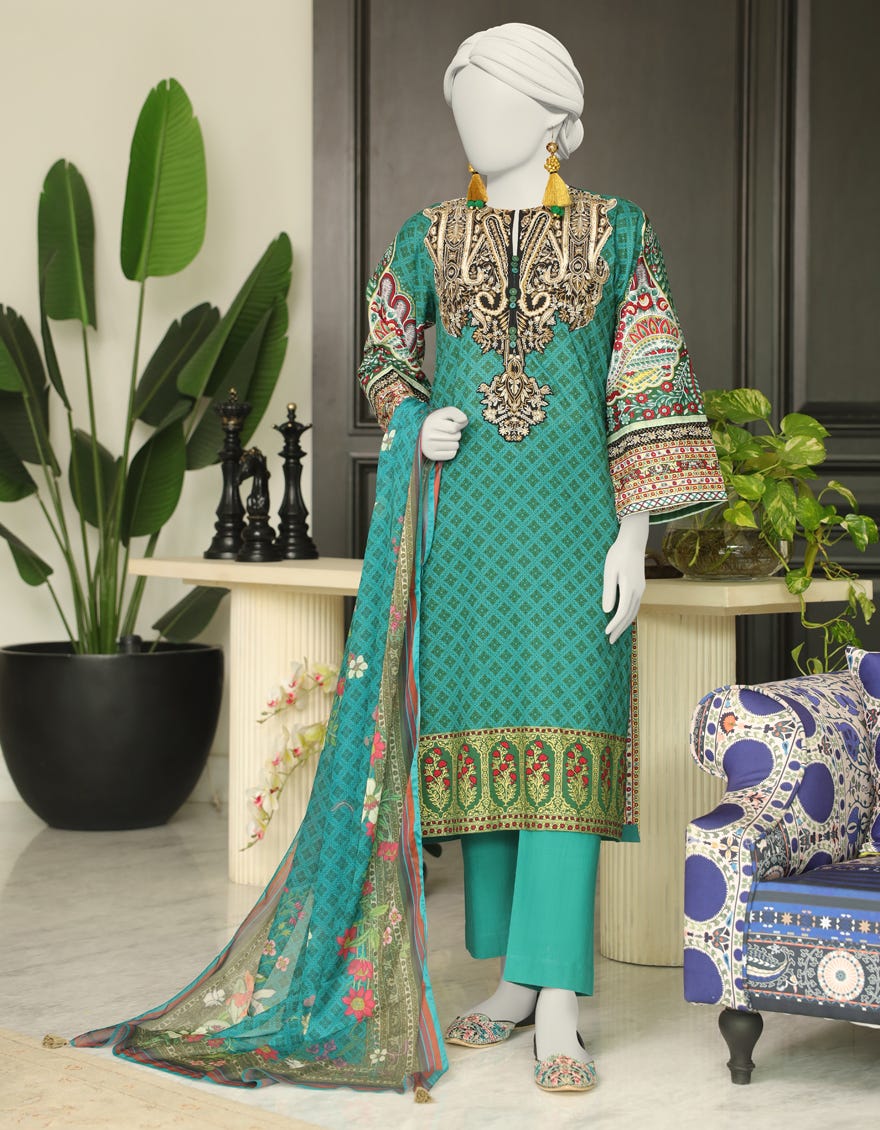 Green Lawn 3 Piece Stitched Dress | Jlawn-S-24-015