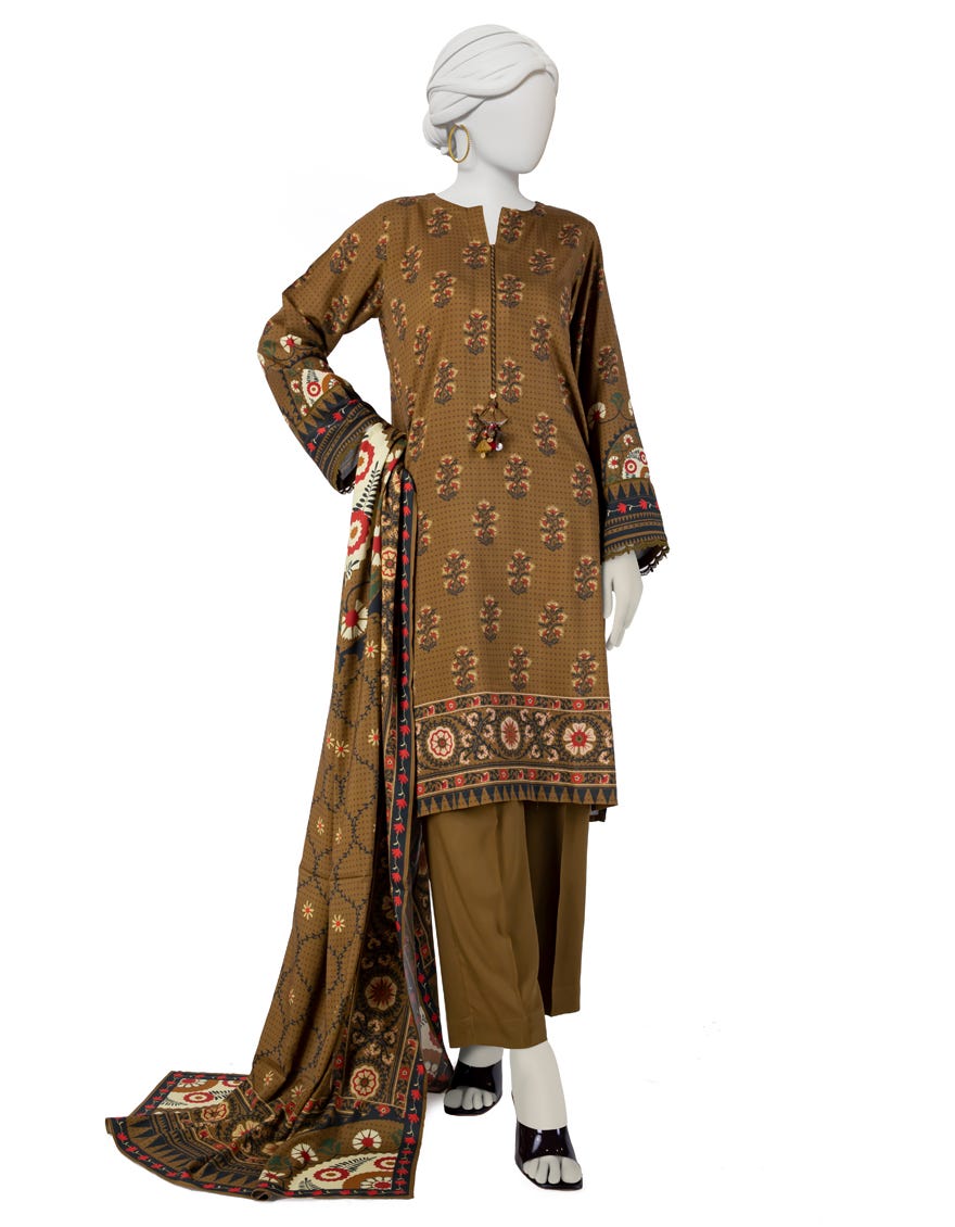 Mehndi Linen 3 Piece Printed Stitched | Jjpw-S-Jpw-24-017